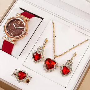 Kit – Reloj de Pulsera + Collar, Par de Aros y Anillo de Regalo